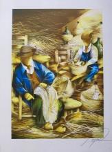 Raymond Poulet Basket Weaving Hand Signed Limited Edition Lithograph
