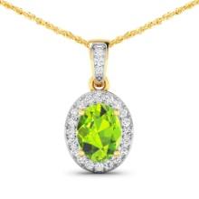 14KT Yellow Gold 1.05ct Peridot and Diamond Pendant with Chain