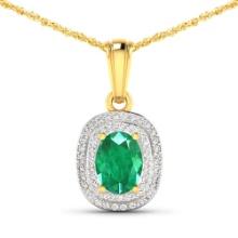 14KT Yellow Gold 1.00ct Emerald and Diamond Pendant with Chain
