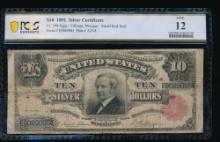 1891 $10 Tombstone Silver Certificate PCGS 12