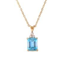 Plated 18KT Yellow Gold 5.10ctw Blue Topaz and Diamond Pendant with Chain