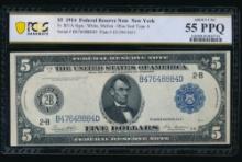 1914 $5 New York FRN PCGS 55PPQ
