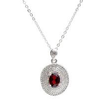 Plated Rhodium 1.26cts Garnet and Diamond Necklace