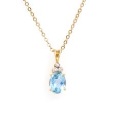 Plated 18KT Yellow Gold 4.35ctw Blue Topaz and Diamond Pendant with Chain