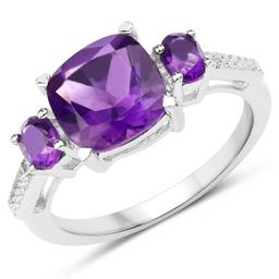 Plated Rhodium 2.37ctw Amethyst and White Topaz Ring