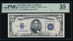 1934B $5 Silver Certificate PMG 35