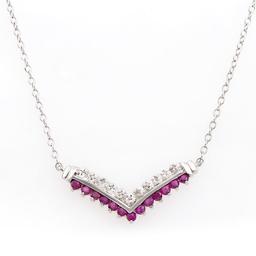 Plated Rhodium 0.73ctw Ruby and Diamond Pendant with Chain