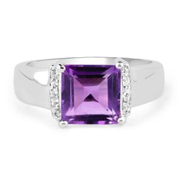 Plated Rhodium 2.5ct Amethyst and White Topaz Ring