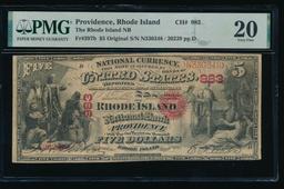 1865 $5 Providence RI National PMG 20