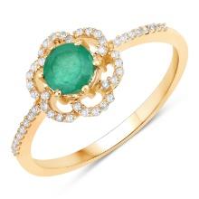 14KT Yellow Gold 0.55ctw Zambian Emerald and White Diamond Ring