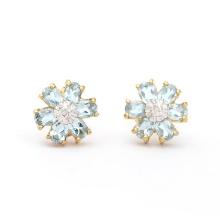 Plated 18KT Yellow Gold 2.02cts Blue Topaz and Diamond Earrings