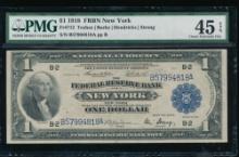 1918 $1 New York FRBN PMG 45EPQ