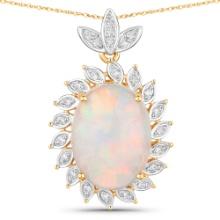 14KT Yellow Gold 6.17ct Opal and Diamond Pendant with Chain