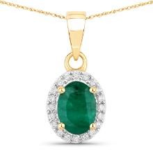 14KT Yellow Gold 0.83ctw Zambian Emerald and White Diamond Pendant