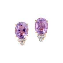 Plated 18KT Yellow Gold 2.95ctw Amethyst and Diamond Earrings