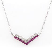 Plated Rhodium 0.73ctw Ruby and Diamond Pendant with Chain