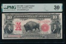 1901 $10 Bison Legal Tender Note PMG 30