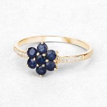 10KT Yellow Gold 0.45ctw Blue Sapphire and White Diamond Ring