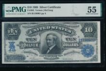 1908 $10 Tombstone Silver Certificate PMG 55