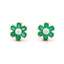 Plated 18KT Yellow Gold 1.82cts Green Agate and Diamond Earrings