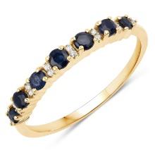 14KT Yellow Gold 0.43ctw Blue Sapphire and White Diamond Ring