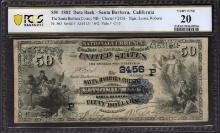 1882 $50 Santa Barbara CA National PCGS 20