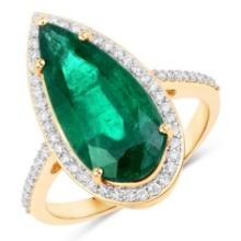 14KT Yellow Gold 4.62ct Zambian Emerald and Diamond Ring