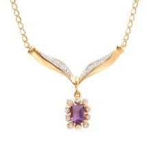Plated 18KT Yellow Gold 0.80ct Amethyst and Diamond Pendant with Chain