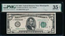 1928 $5 Minneapolis FRN PMG 35EPQ
