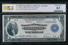1918 $1 Cleveland FRN PCGS 63