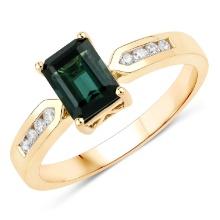 14KT Yellow Gold 1.19ctw Green Tourmaline and White Diamond Ring