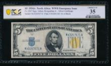 1934A $5 N Africa Silver Certificate PCGS 35