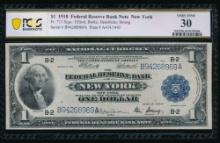 1918 $1 New York FRBN PCGS 30