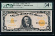 1922 $10 Gold Certificate PMG 64EPQ