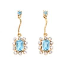 Plated 18KT Yellow Gold 2.06ctw Blue Topaz and Diamond Earrings