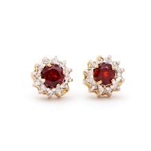 Plated 18KT Yellow Gold 0.65cts Garnet and Diamond Earrings
