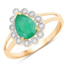 14KT Yellow Gold 1.22ctw Zambian Emerald and White Diamond Ring
