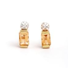 Plated 18KT Yellow Gold 1.12cts Citrine and Diamond Earrings