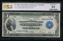 1918 $1 Cleveland FRBN PCGS 64