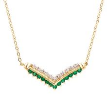 Plated 18KT Yellow Gold 0.59cts Green Agate and Diamond Necklace