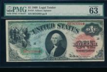 1869 $1 Rainbow Legal Tender Note PMG 63