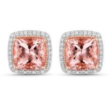 14KT Rose Gold 4.41cts Morganite and Diamond Earrings