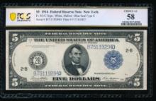 1914 $5 New York FRN PCGS 58