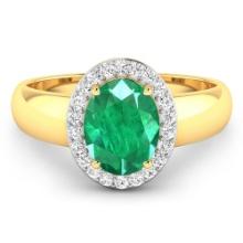 14KT Yellow Gold 1.53ct Zambian Emerald and Diamond Ring