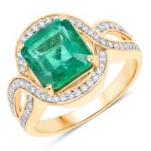 14KT Yellow Gold 3.42ct Zambian Emerald and Diamond Ring