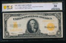 1922 $10 Gold Certificate PCGS 30