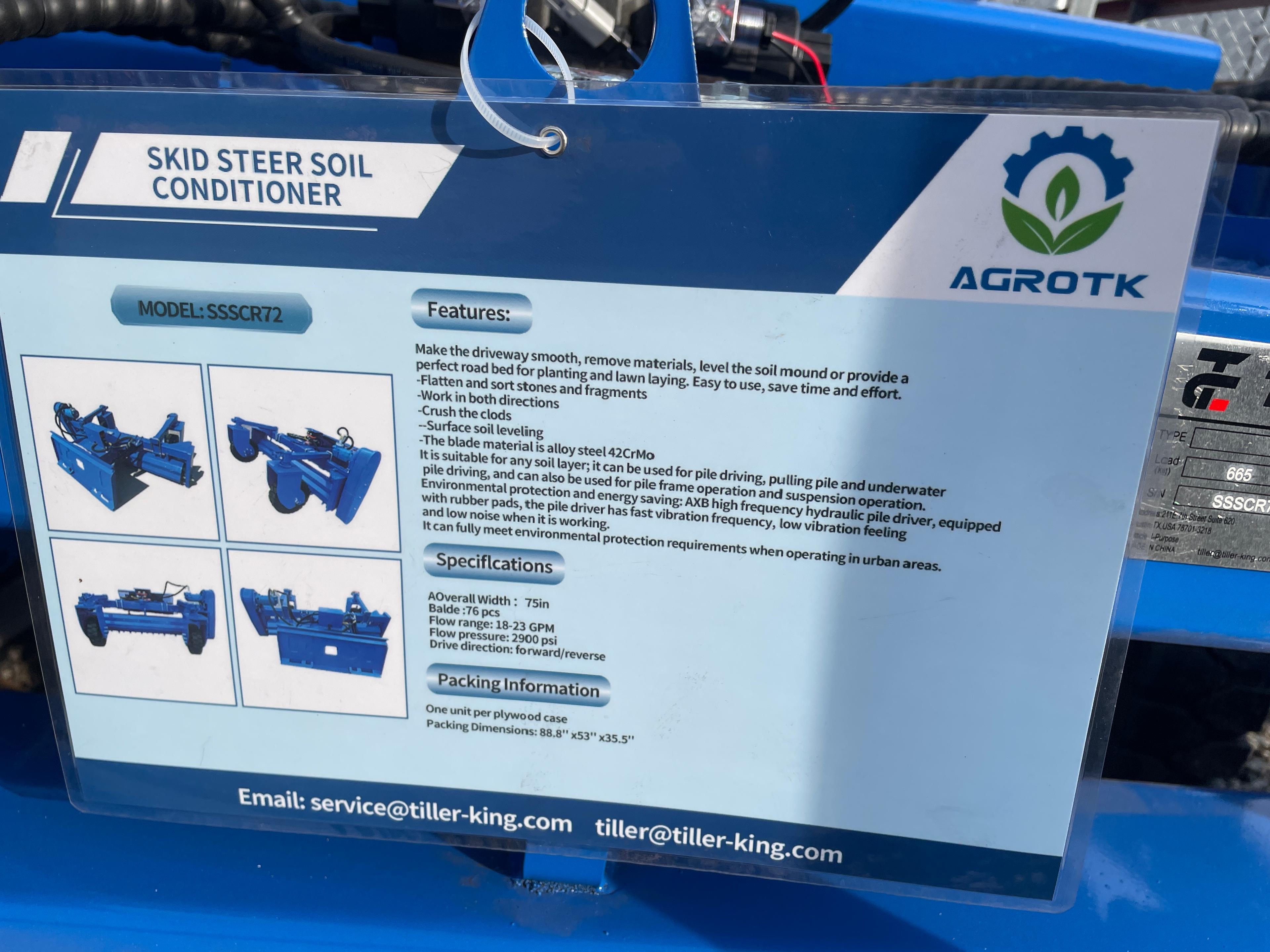 New AGT SSSCR72 Quick Attach Soil Conditioner