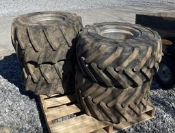 Skid Lot Of (4) 9 Lug Rims W/ Tires