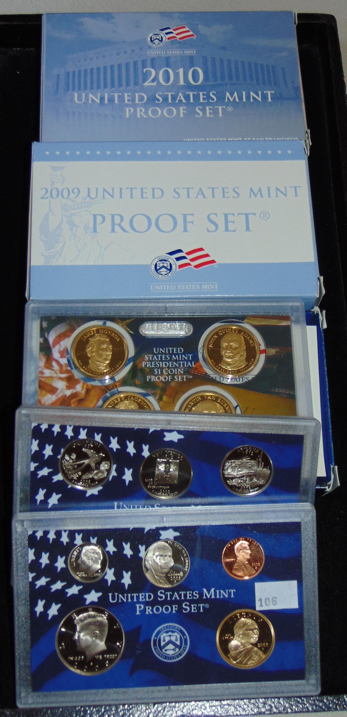 3 U.S. Proof Sets: 2008, 2009, 2010.