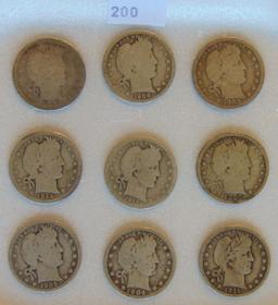 9 Barber Quarters: 1893, 1896, 1903, 1904, 1908,